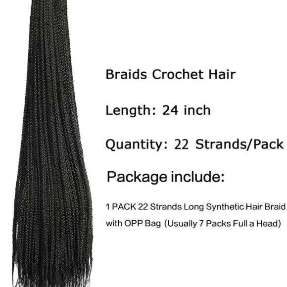 Crochet Braids Natural Black Hair Extensions 24" Synthetic 176 Strands Bundle